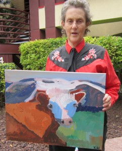 Temple Grandin with Kevin Hosseini's "Cow" painting