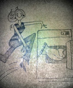 This is a literal interpretation of the saying: "throwing in the towel." I've dozens of these old drawings with subject matter ranging from my mother's houseplants to cartoons I found in her women's magazines; saved not for artistic merit but because I remember...