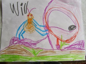 Kim Loi writes about her son Wil: He draws like no five year old I've ever met. Three dimensional objects, landscapes with amazing perspective ("Mom, these streetlights are smaller because they are far away"), complicated contraptions with gears and pulleys and even elephants. He draws for hours most days and goes through stacks and stacks of paper (of course, he never colors on the back of the page).