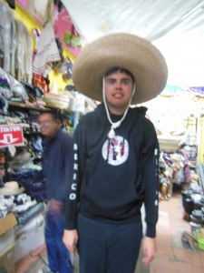 Kevin with Sombrero and new T.J. sweatshirt