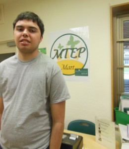 Kevin in front of the MTEP Mart where he can purchase items with his tokens