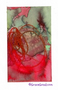 Tryptic, Red Circles on Red, Mixed Media on Paper ©GraceGoad.com