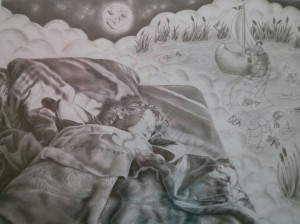 "Land of Nod" A graphite self-portrait, completed at age 17, depicting myself at age four.